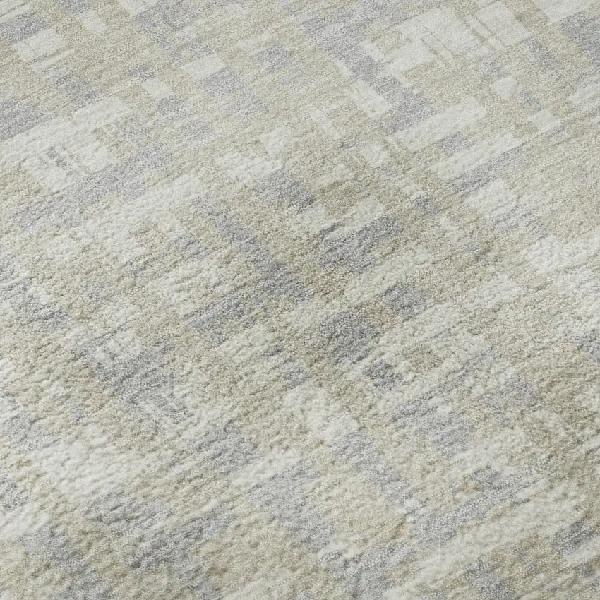 8' Beige Ivory And Silver Abstract Geometric Washable Round Rug With UV Protection Photo 8