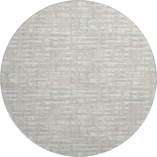 8' Beige Ivory And Silver Abstract Geometric Washable Round Rug With UV Protection Photo 1