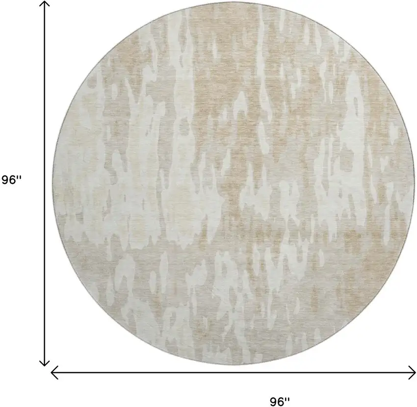 8' Beige Ivory And Tan Abstract Washable Round Rug With UV Protection Photo 9