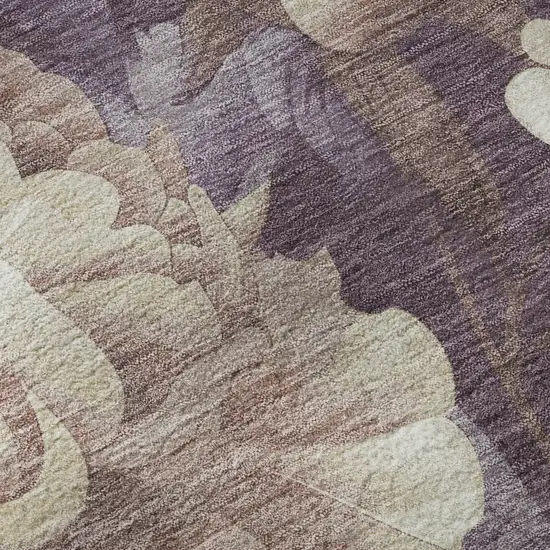 8' Beige Ivory And Tan Floral Washable Area Rug With UV Protection Photo 8