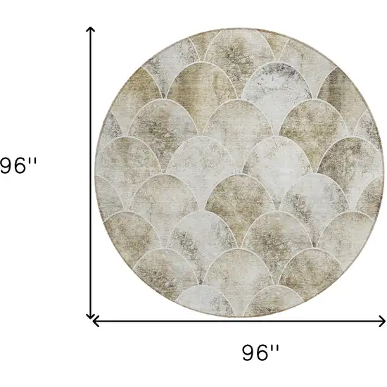 8' Beige Ivory And Tan Round Abstract Washable Indoor Outdoor Area Rug Photo 3