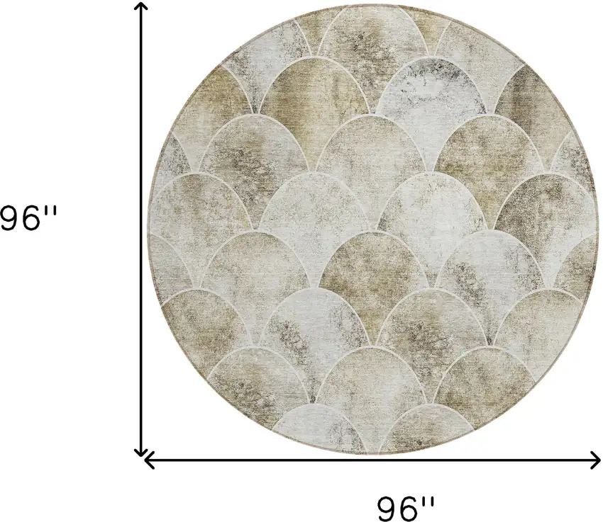 8' Beige Ivory And Tan Round Abstract Washable Indoor Outdoor Area Rug Photo 3