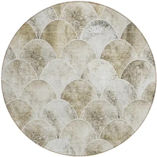 8' Beige Ivory And Tan Round Abstract Washable Indoor Outdoor Area Rug Photo 2