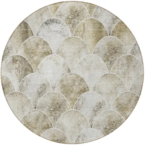 8' Beige Ivory And Tan Round Abstract Washable Indoor Outdoor Area Rug Photo 5