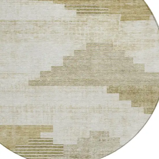 8' Beige Ivory And Tan Round Geometric Washable Indoor Outdoor Area Rug Photo 4
