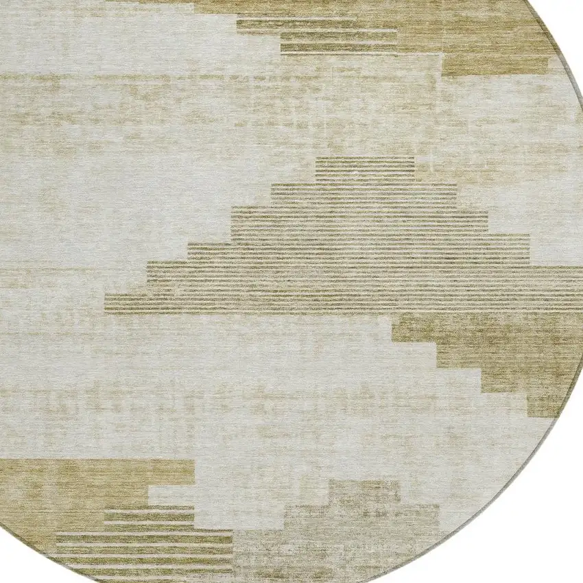 8' Beige Ivory And Tan Round Geometric Washable Indoor Outdoor Area Rug Photo 4