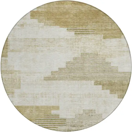 8' Beige Ivory And Tan Round Geometric Washable Indoor Outdoor Area Rug Photo 1