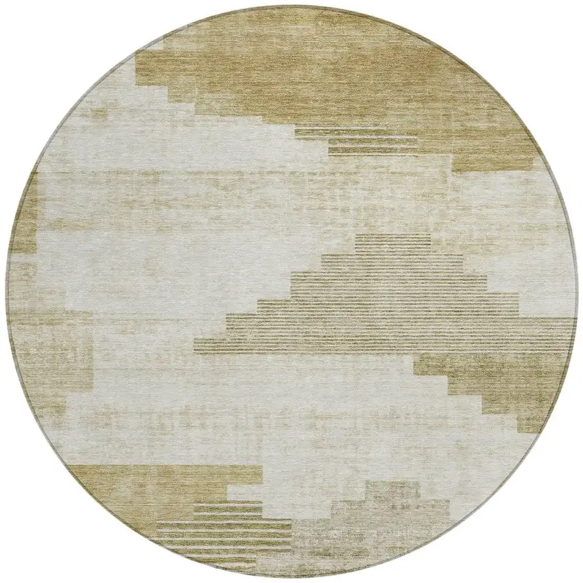 8' Beige Ivory And Tan Round Geometric Washable Indoor Outdoor Area Rug Photo 3