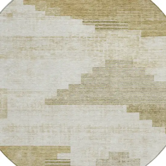 8' Beige Ivory And Tan Round Geometric Washable Indoor Outdoor Area Rug Photo 9