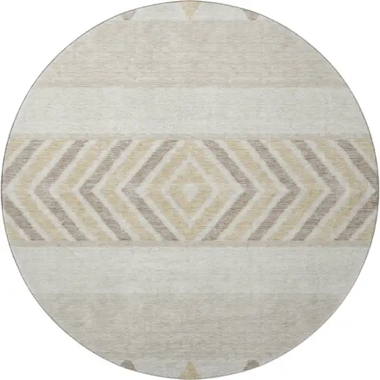 8' Beige Ivory And Tan Southwestern Washable Round Rug With UV Protection Photo 2