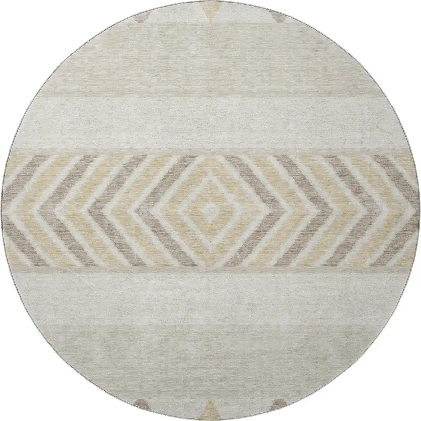 8' Beige Ivory And Tan Southwestern Washable Round Rug With UV Protection Photo 2