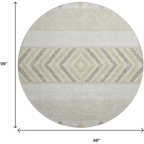 8' Beige Ivory And Tan Southwestern Washable Round Rug With UV Protection Photo 8
