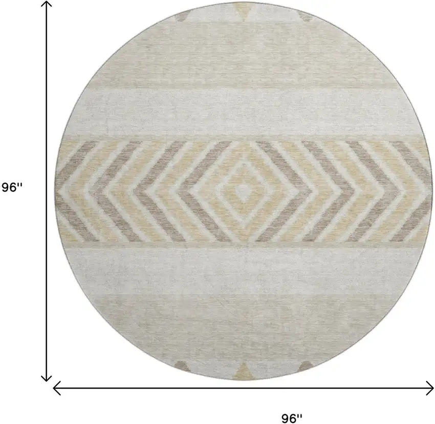 8' Beige Ivory And Tan Southwestern Washable Round Rug With UV Protection Photo 8