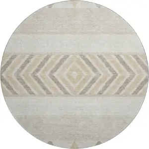 Photo of 8' Beige Ivory And Tan Southwestern Washable Round Rug With UV Protection