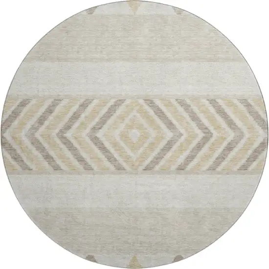 8' Beige Ivory And Tan Southwestern Washable Round Rug With UV Protection Photo 1
