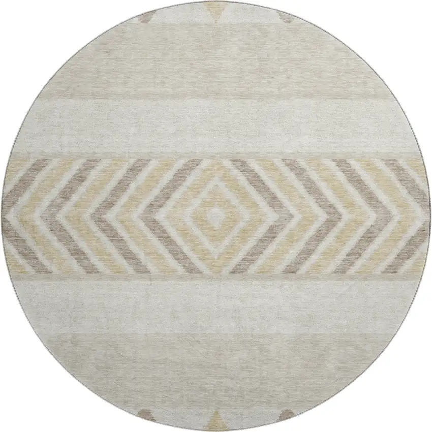 8' Beige Ivory And Tan Southwestern Washable Round Rug With UV Protection Photo 1