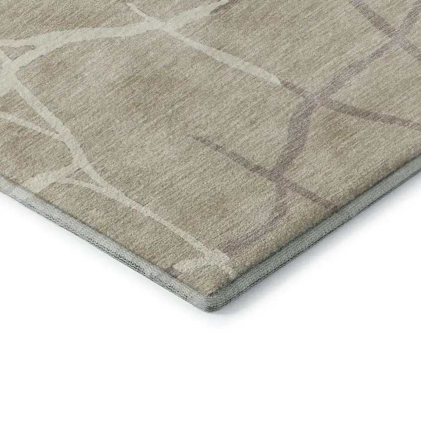 8' Beige Ivory And Taupe Abstract Geometric Washable Round Rug With UV Protection Photo 6