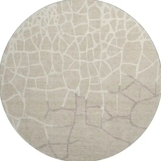 8' Beige Ivory And Taupe Abstract Geometric Washable Round Rug With UV Protection Photo 2