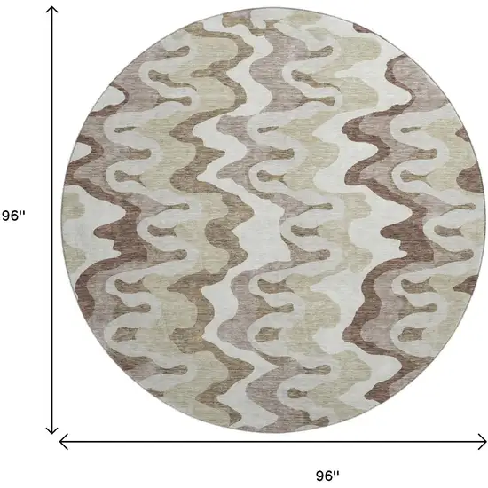8' Beige Ivory And Taupe Abstract Washable Round Rug With UV Protection Photo 3