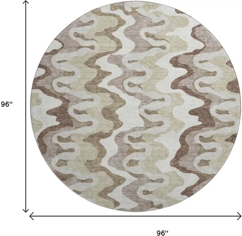 8' Beige Ivory And Taupe Abstract Washable Round Rug With UV Protection Photo 3