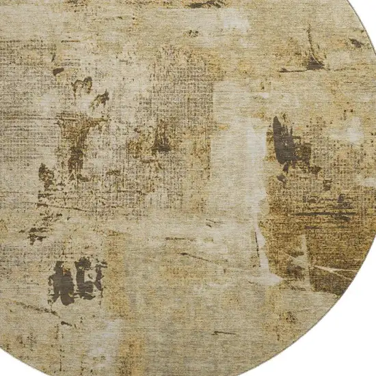 8' Beige Ivory And Taupe Abstract Washable Round Rug With UV Protection Photo 2