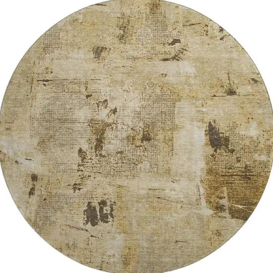 8' Beige Ivory And Taupe Abstract Washable Round Rug With UV Protection Photo 3
