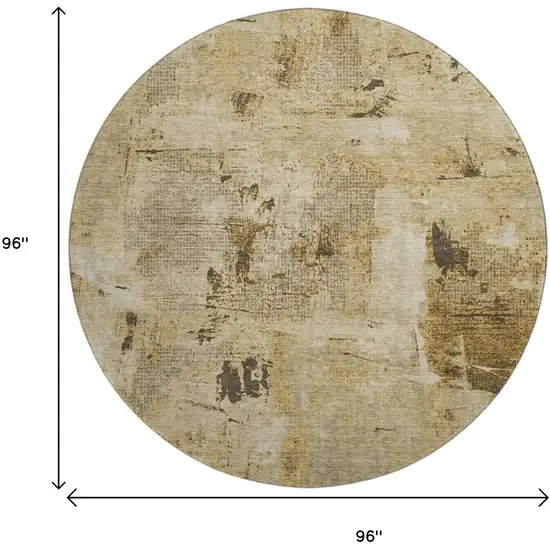 8' Beige Ivory And Taupe Abstract Washable Round Rug With UV Protection Photo 9