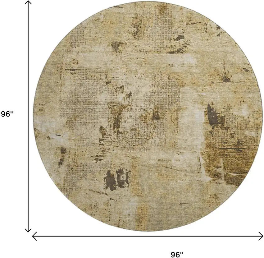 8' Beige Ivory And Taupe Abstract Washable Round Rug With UV Protection Photo 9