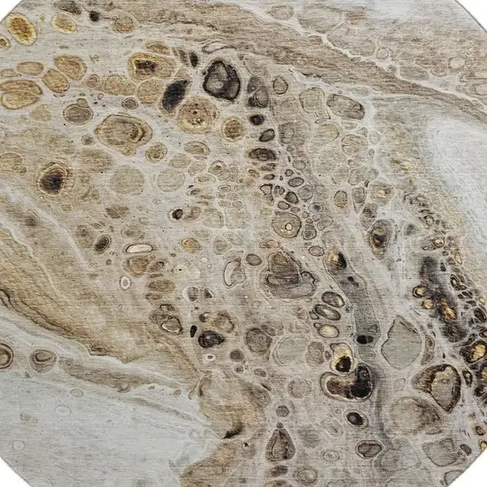 8' Beige Ivory And Taupe Abstract Washable Round Rug With UV Protection Photo 3