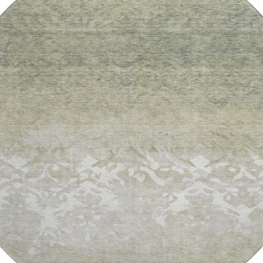 8' Beige Ivory And Taupe Damask Washable Round Rug With UV Protection Photo 3