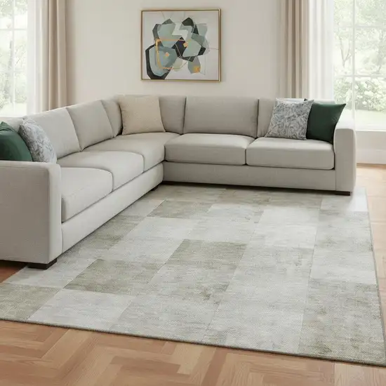8' Beige Ivory And Taupe Geometric Washable Area Rug With UV Protection Photo 2