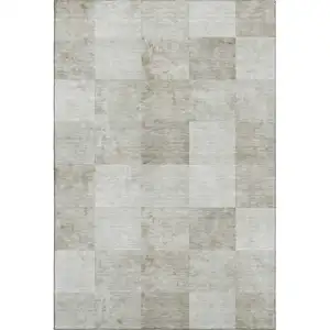 Photo of 8' Beige Ivory And Taupe Geometric Washable Area Rug With UV Protection