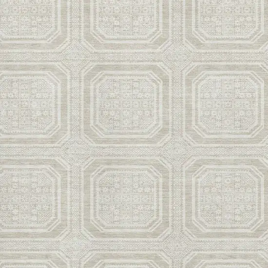 8' Beige Ivory And Taupe Geometric Washable Area Rug With UV Protection Photo 2