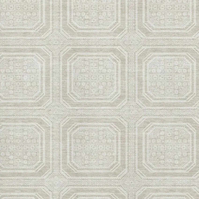 8' Beige Ivory And Taupe Geometric Washable Area Rug With UV Protection Photo 2