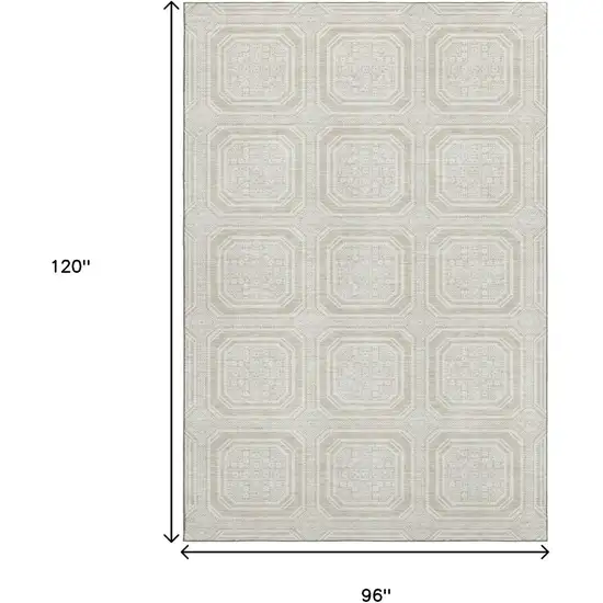 8' Beige Ivory And Taupe Geometric Washable Area Rug With UV Protection Photo 8
