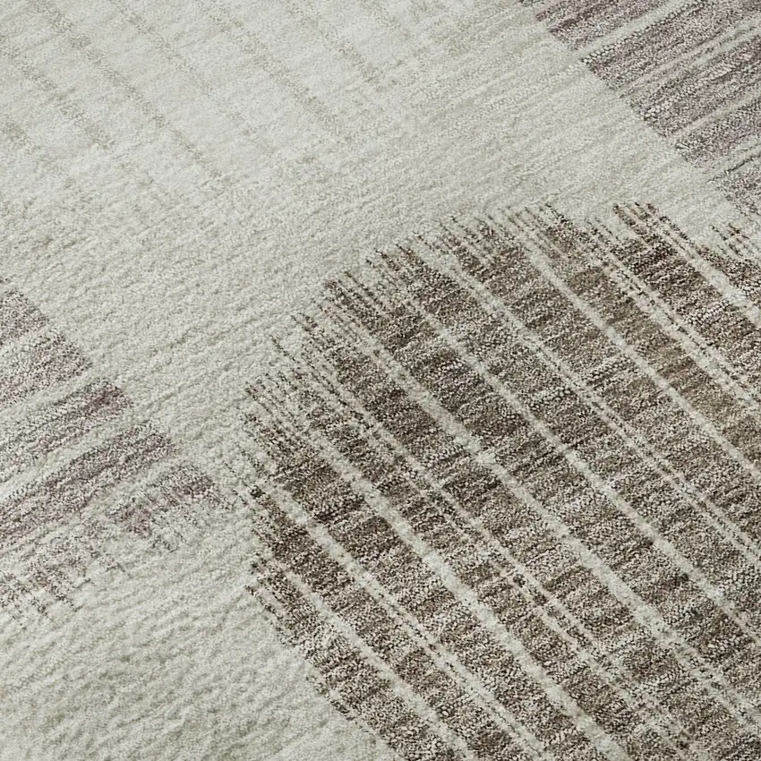 8' Beige Ivory And Taupe Geometric Washable Round Rug With UV Protection Photo 9