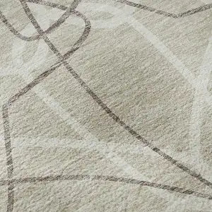 Photo of 8' Beige Ivory And Taupe Geometric Washable Round Rug With UV Protection