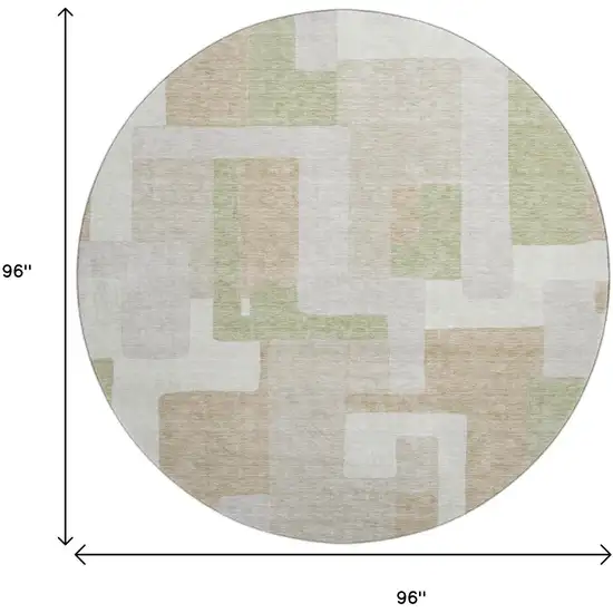 8' Beige Ivory And Taupe Geometric Washable Round Rug With UV Protection Photo 9