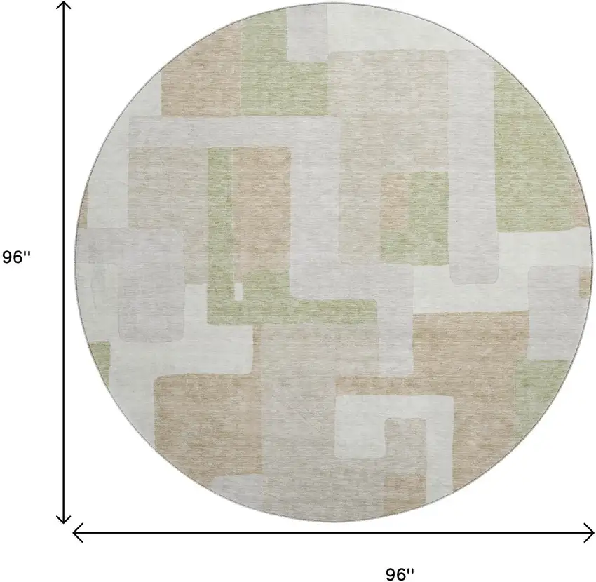 8' Beige Ivory And Taupe Geometric Washable Round Rug With UV Protection Photo 9