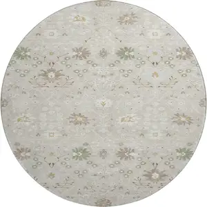 Photo of 8' Beige Ivory And Taupe Oriental Washable Round Rug With UV Protection