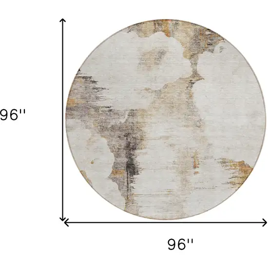 8' Beige Ivory And Taupe Round Abstract Washable Indoor Outdoor Area Rug Photo 8