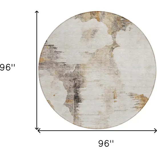 8' Beige Ivory And Taupe Round Abstract Washable Indoor Outdoor Area Rug Photo 8