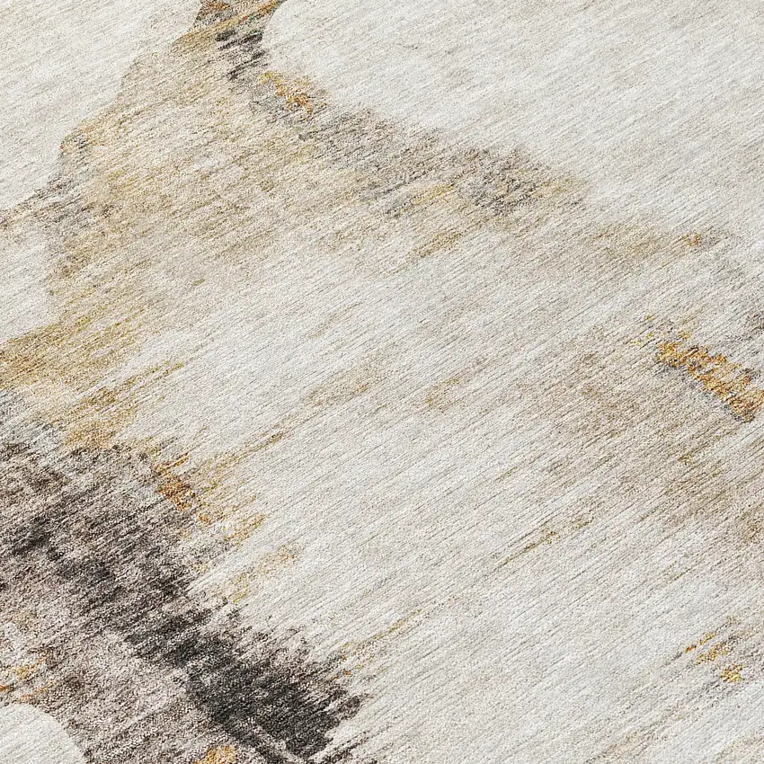8' Beige Ivory And Taupe Round Abstract Washable Indoor Outdoor Area Rug Photo 9
