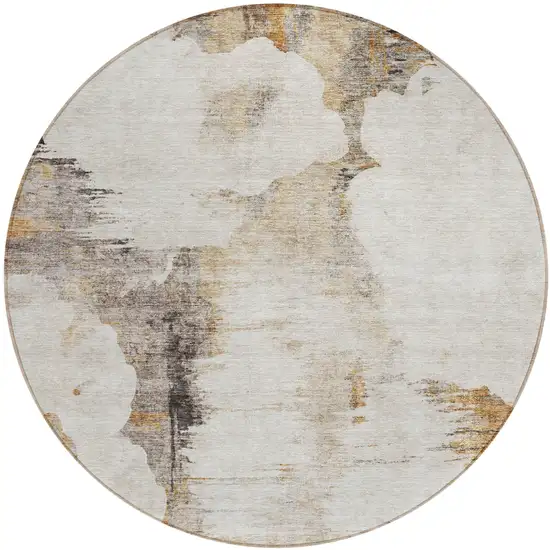 8' Beige Ivory And Taupe Round Abstract Washable Indoor Outdoor Area Rug Photo 1