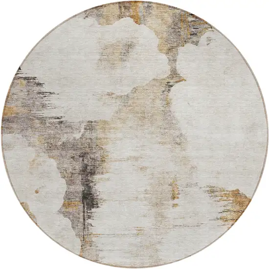 8' Beige Ivory And Taupe Round Abstract Washable Indoor Outdoor Area Rug Photo 1
