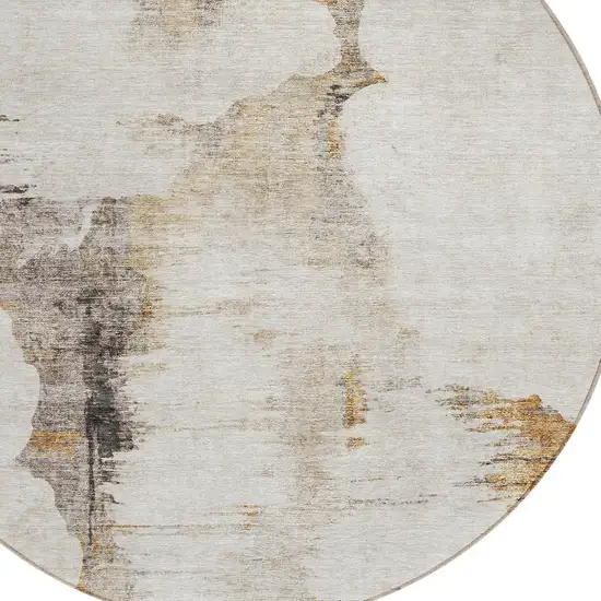 8' Beige Ivory And Taupe Round Abstract Washable Indoor Outdoor Area Rug Photo 5