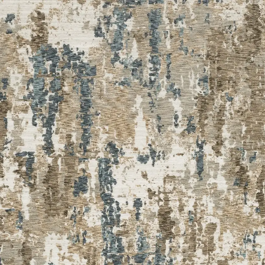 8' Beige Ivory And Teal Abstract Runner Rug With Fringe Photo 7