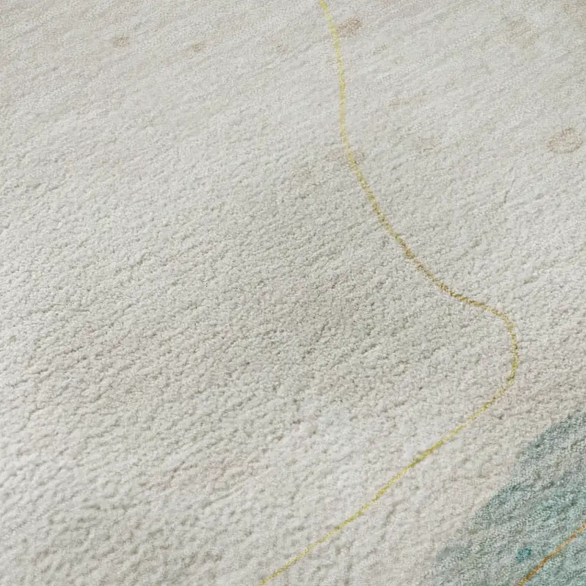 8' Beige Ivory And Teal Abstract Washable Round Rug With UV Protection Photo 9