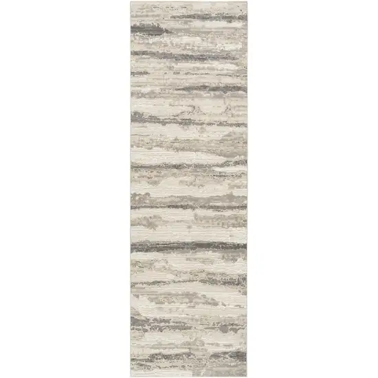 8' Beige Ivory and Gray Abstract Non Skid Runner Rug Photo 1