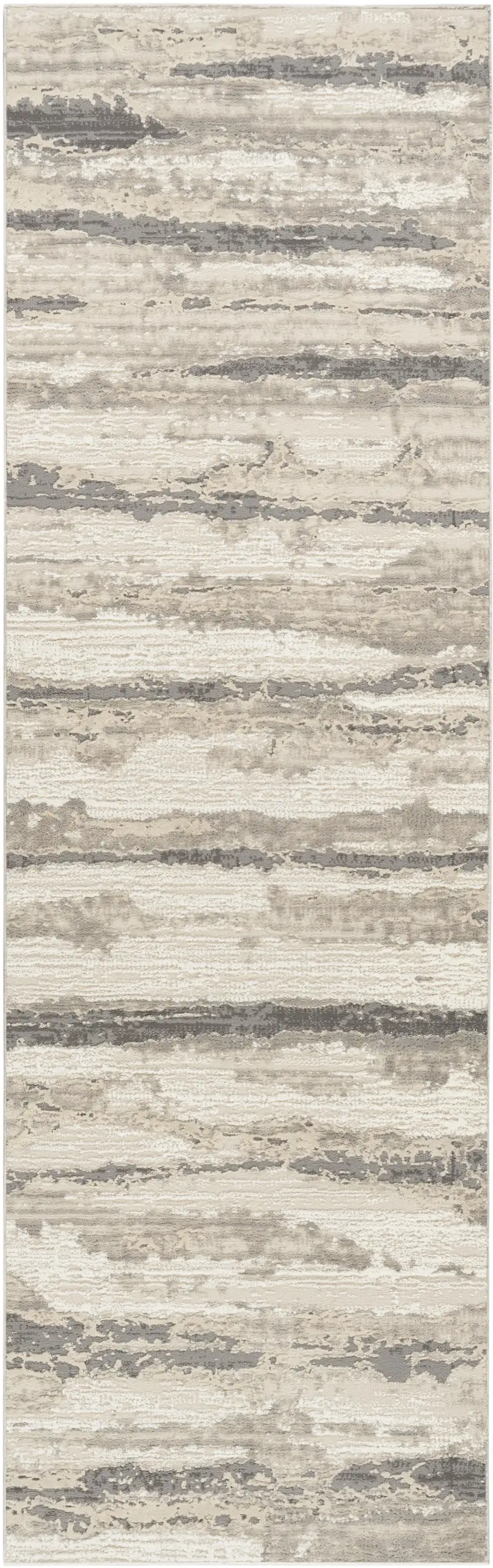 8' Beige Ivory and Gray Abstract Non Skid Runner Rug Photo 1